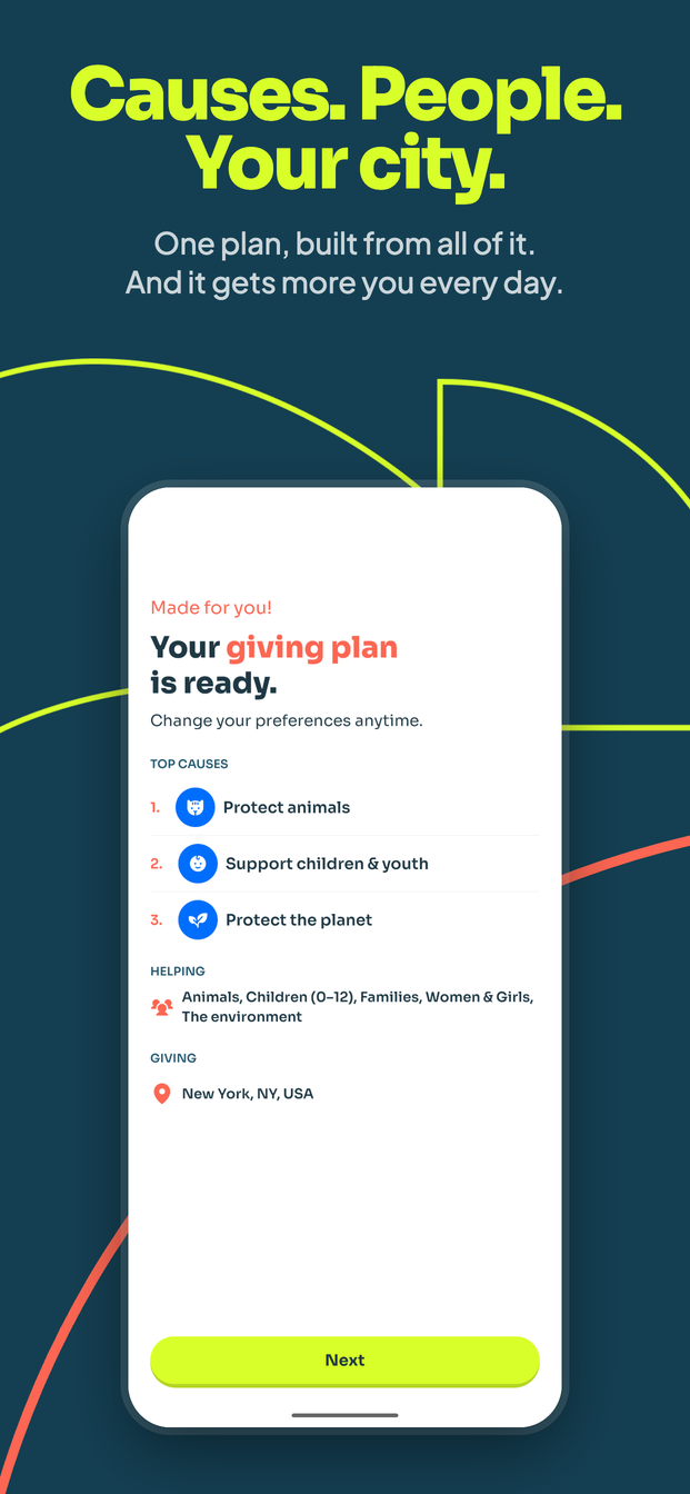 Ritmo giving plan built from the member's chosen causes