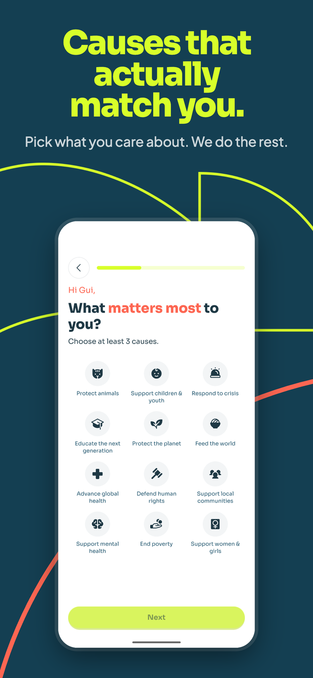 Ritmo onboarding: choosing the causes that matter most